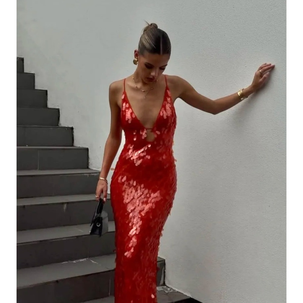 Red Sequin Maxi Dress